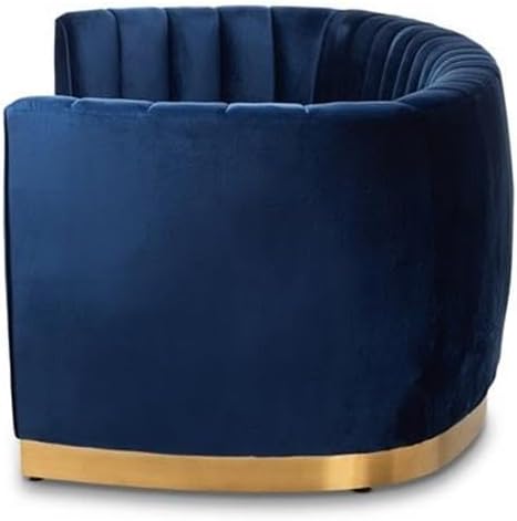 BOWERY HILL Mid-Century Velvet Upholstered Sofa, Royal Blue/Gold Finish, Stainless Steel Base, Channel Tufted, Foam Padding, 93.3" Wide Luxury Living Room Seating