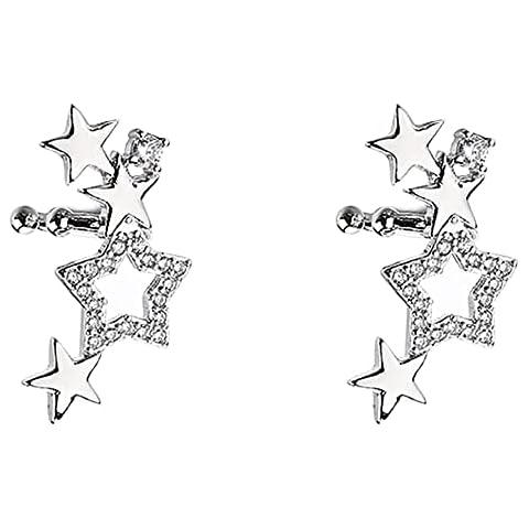 CZ Cute Star Crawler Climber Cuff Wrap Earrings for Women Girls Cubic Zirconia Non Piercing Cartilage Clip On Ears Dainty White Gold Plated Christmas Birthday Jewelry Gifts, Metal, Cubic Zirconia Cover