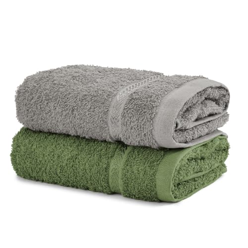 Image of Welspun Arlo Sports Hand Towel Set of 2 | 100% Cotton Gym & Fitness Essential | Soft, Absorbent & Quick Dry Sport Towel | Sweat Control for Workout, Yoga & Travel | 40 x 90 cm | Grey & Green