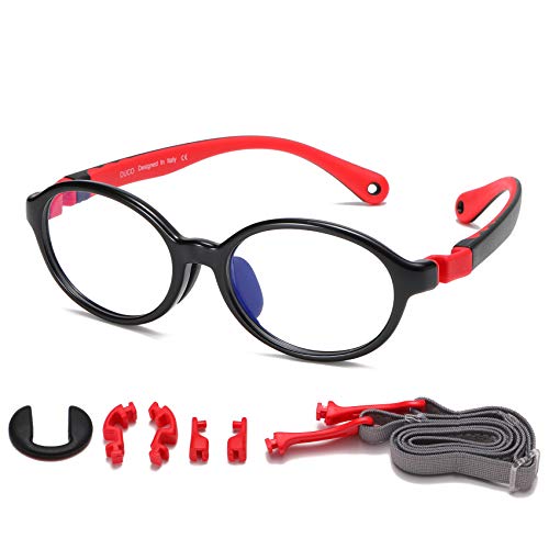 Blaulicht Blockierbrille für Kinder Anti-Glare Gaming Computer Brille Brillen Rahmen für Jungen und Mädchen Alter 5-10 K026 (Schwarz Rot)