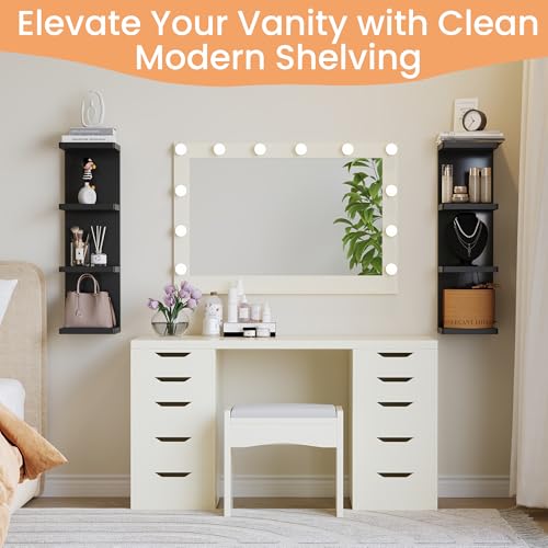Image of upsimples 4 -Tier Floating Wall Shelf, Black Vertical Vanity Decor Shelves | Wall Display for Bag, Purfume, Shoes, Books, Storage Shelves for Bedroom, Living Room, Home Decor