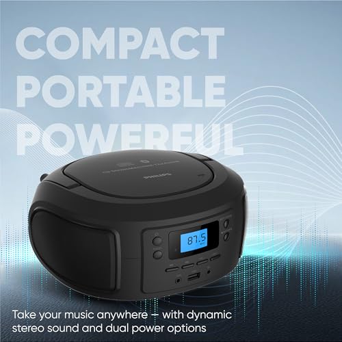 Image of Philips CD Player Portable with Bluetooth, Crystal Clear Sound Top Loading CD Boombox with FM Radio, USB Port & Aux Input, Compact & Lightweight Design,R /CD-RW /MP3 Compatible (Black)