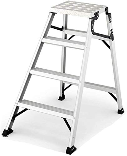 STOOL Simple Multifunctional Folding Stools,Ladder Step Ladder Household Thick Aluminum Alloy Engineering Ladder Herringbone Ladder Climbing Gift,Silver,97X67X100Cm