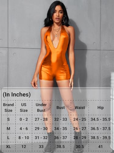 Image of EHSUYAB Sexy Metallic Bodycon Romper, Tie Halter, One Piece Backless Club Outfit