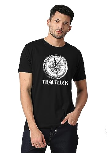Image of Wear Your Opinion Men's S to 5XL Premium Combed Cotton Printed Half Sleeve T-Shirt (Design : Travel Compass)