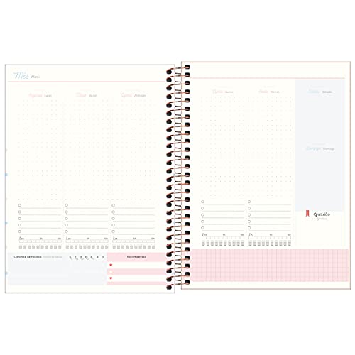 Planner Espiral 17,9 x 24 cm Soho 90 Grande Permanente - Estampa Listras rosinhas - new dreams - Til
