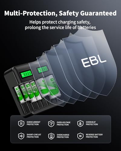 Image of EBL LCD 8 Bay Battery Charger, AA AAA C D Rechargeable Battery Charger for Rechargeable Batteries Ni-MH AA AAA C D Batteries with Type C Input