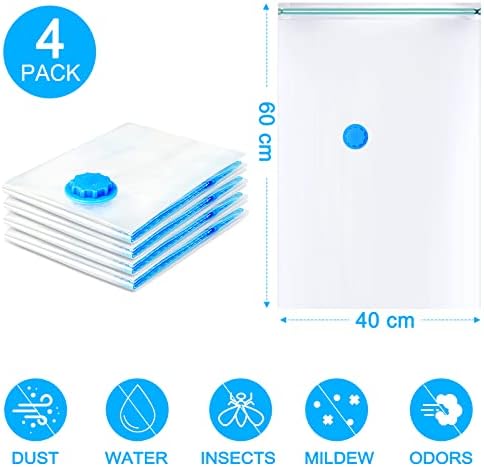 Uhogo Vacuum Storage Bags, 4 Pack Small Vacuum Bags 60x40cm, Double Zip Seal Reusable for Clothes, Duvets, Bedding, Pillows, Blankets, Suitcase, Travel