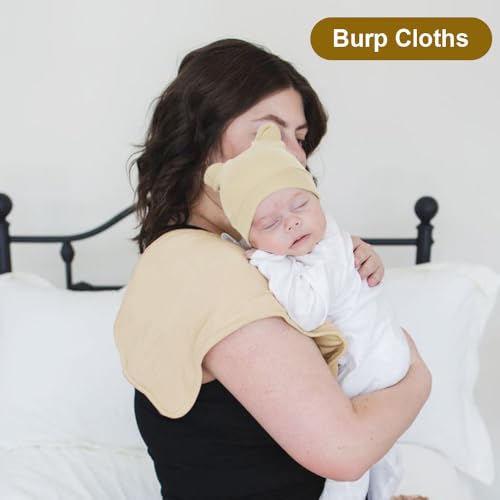 Image of BQUBO 3 Sets Cotton Baby Swaddle Blankets Swaddling Wrap with Hats Mittens Newborn Soft Silky Nursery Receiving Blanket Cute Bear Ears Hat Elastic Gloves Set for Unisex Baby 0-3 Months