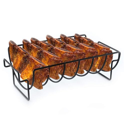 ZONADAH BBQ Rib Rack for Smoking 35 x11.5x19.5cm Outdoor Metal BBQ Tools Chop Steak Holders Turkey Roasting Rack Grilling Kitchen Tool Fit for Smoker Oven and Grill