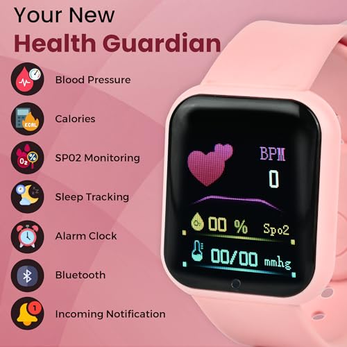 Image of Bouncefit D20 Y68 Fitness Band Smart Watch for Men, Women, Boys, Girls, Kids - Single Touch Interface, Water Resistant, Workout Modes, Quick Charge Sports Smartwatch - Pink (FF)