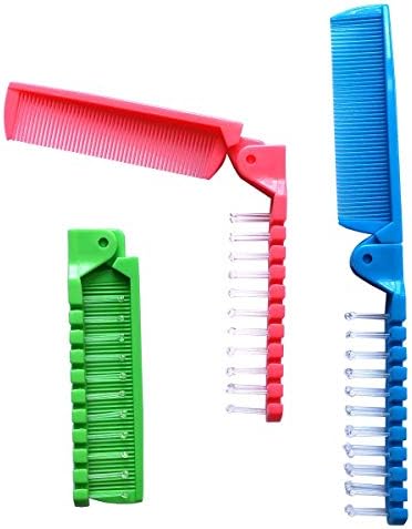 FonteeUS 3pcs Small Folding Hair Brush, Travel Hair Brush, Massage Head Brush and Fine Tooth Comb, Baby Braiding Brush, Pocket Comb for Kids and Adults, 3 Colours