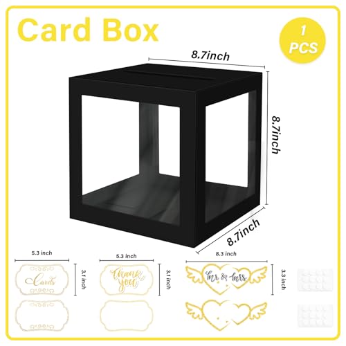 Image of 1 Pack Black Card Box for Party, Transparent Wedding Card Box Gift Cards Receiving Box Money Box for Birthday, Bridal or Baby Showers, Retirement, Anniversary, Graduation