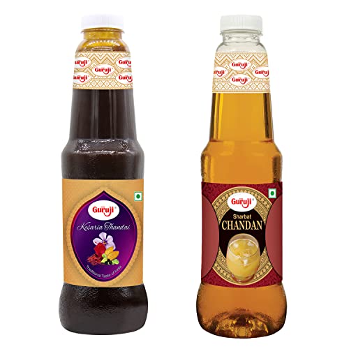 Image of Shree Guruji Kesaria Thandai & Chandan Sharbat Combo Pack Milk Beverage Instant Refreshing Drink for Summer Dry Fruit Syrup Sharbat (1 Litre)