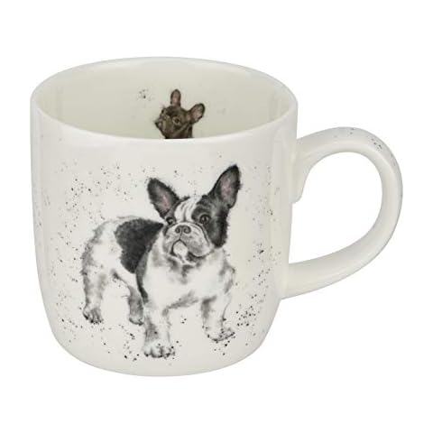 Royal Worcester Wrendale Designs Frenchie Mug | 11 Ounce Coffee Mug with Bulldog Design for Tea, Coffee and Hot Cocoa | Made from Fine Bone China | Microwave and Dishwasher Safe Cover