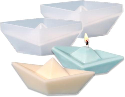 Cestony 2 moldes de silicona para velas en forma de barco de papel, para hacer velas, pilar, aromaterapia, jabón, coche, yeso fresco