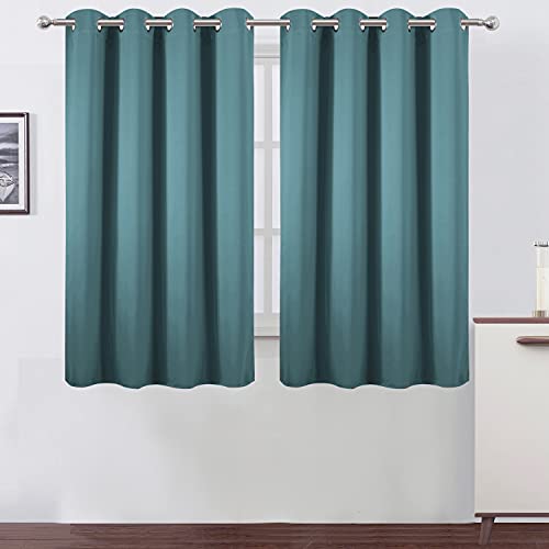 Image of LEMOMO Blackout Curtains 52 x 45 inch /Sea Teal Curtains Set of 2 Panels /Thermal Insulated Room Darkening Bedroom Curtains