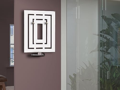 BADHEIZKÖRPER Design Insight 1 80x60 cm 612 W weiß + 2 Knopfhalter SZAGATO handtuchwärmer handtuchtrockner handtuchhalter paneelheizkörper vertikal mittelanschluß flachheizkörper mittelanschluss