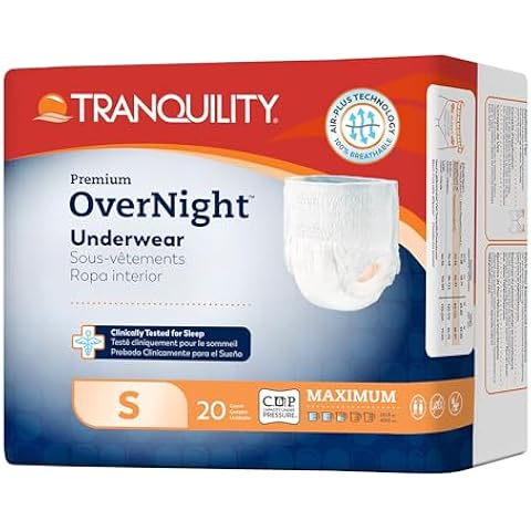 Tranquility Premium OverNight Disposable Absorbent Underwear (80 Count) - S, 22-36 in. Waist - Maximum Absorbency, All-Night Sleep, Breathable Comfort, 80 Adult Diapers