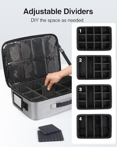 Image of Luxtude Trading Card Storage Box w /Adjustable Dividers, Large Top Loader Card Storage w /Combination Lock, Baseball Sports Cards Case for Toploaders, MTG Carrying Case for Pokemon /TCG /YuGiOh (Silver)