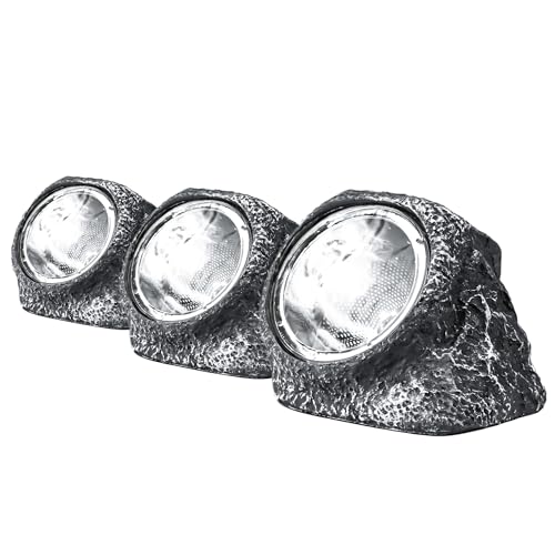 Status Augusta Outdoor Garden Solar Light | 3 Pack of Large Rock Design Solar Lights | Decorative & Waterproof | Light Grey | Rechargeable Battery Included | AUGUSTA3PK6