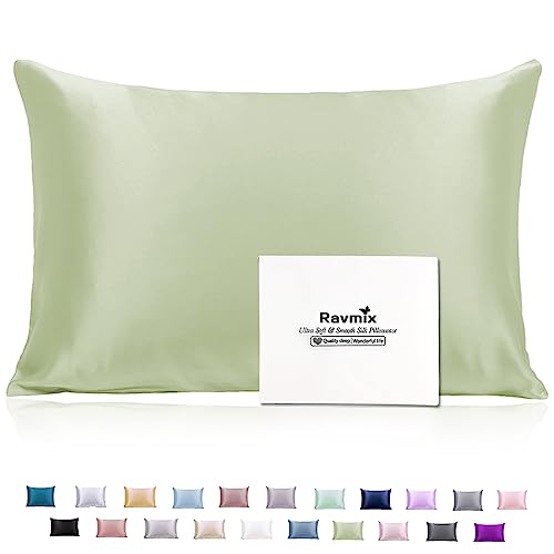 Ravmix Silk Pillowcase for Hair and Skin 21Momme Both Sides Mulberry Silk Pillow Case with Hidden Zipper, 1PCS