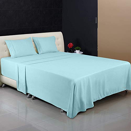 Image of Aqua Blue Bedsheet with 4 Pillow Covers 400TC 100% Egyptian Cotton Premium 5 Piece Bedsheets Queen Size