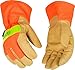 Kinco 1938 Lined High Visibility Orange Grain Pigskin - Golden Grain Pigskin with Orange Nylon Fabric, Shirred Elastic Wrist and Reflective Knuckle Strap - Equipment Operation, Outdoor, Indoor - XL