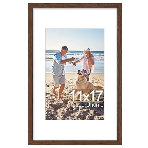 decorUhome 11x17 Picture Frame, Display Pictures 8x12 with Mat or 11x17 without Mat, Wall Hanging Poster Frame, Brown, 1 Pack