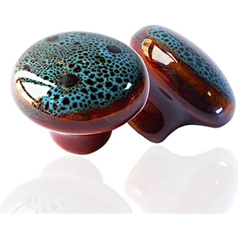 Perphin Vintage Round Cabinet Knobs Glazed Ceramic Round Knobs for Dresser Drawer, Antique Drawer Pull for Home Decor Door Handles (6 Pack Vintage Blue) Cover
