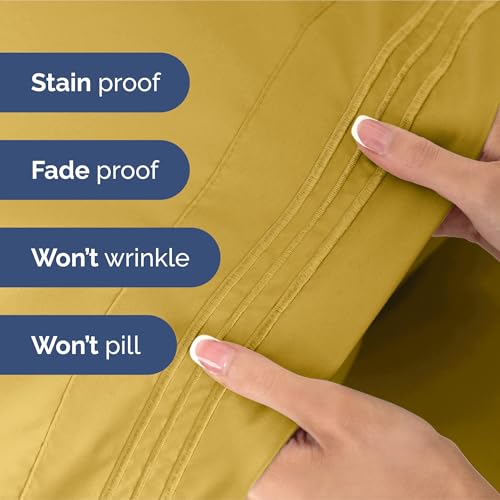Image of King Size 4 Piece Sheet Set - Ultra Soft & Cooling Bed Sheets - Mustard | Fits 8 Inch to 16 inch Mattress, Wrinkle Free & Fade Resistant with Deep Pockets, Breathable, Comfy Hotel Luxury Bedding