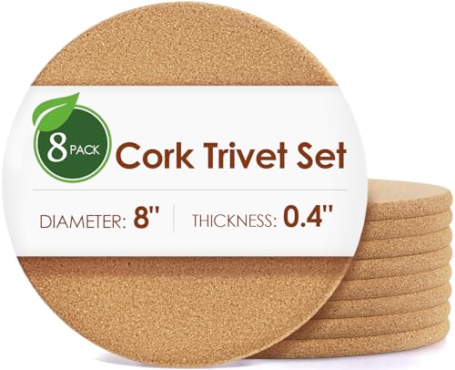Image of Cork Trivets for Hot Dishes 8 Pack 8 inch High-Density Thick Cork Trivets for Hot Pots and Pans, Heat Resistant Hot Pads for Kitchen, Multifunctional CorkCoasters for Countertop Table,