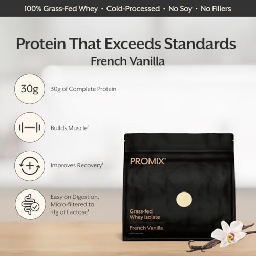 Image of ProMix Nutrition Whey Protein Isolate Powder, Vanilla - Grass-Fed - Post Workout Fitness & Nutrition Shakes, Smoothies, Baking & Cooking Recipes - Gluten-Free & Keto-Friendly - 2.5 Pound (Pack of 1)