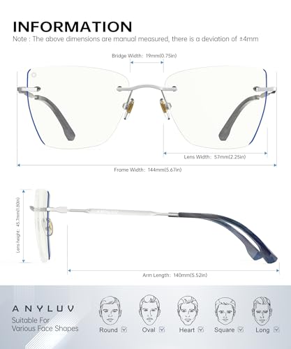 Image of ANYLUV Rimless Blue Light Glasses for Women /Men, Fashion Lightweight Blue Light Blocking Glasses with Stylish Metal Temples