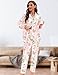 EPLAZA Silk Pajamas for Women Satin Pajamas Set 5 Pcs Long Sleeve Print Pattern Button Down Pjs Sleepwear Loungewear Set (Pink-rose print, L)