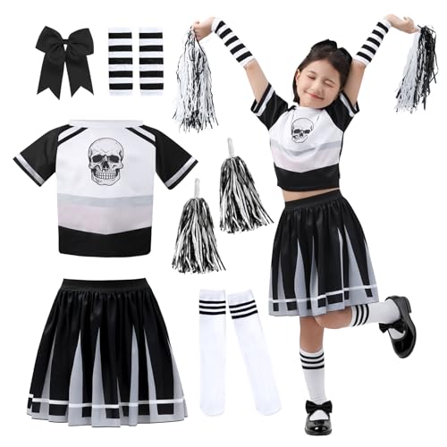 DIIQII Costume da Cheerleader di Halloween per Ragazze: Vestito da Cheerleader Spaventoso Teschio con Accessori per Ragazze Feste di Halloween Giochi (Skeleton, Large (10-12Y)) DIIQII Costume da Cheerleader di Halloween per Ragazze: Vestito da Cheerleader Spaventoso Teschio con Accessori per Ragazze Feste di Halloween Giochi (Skeleton, Large (10-12Y))