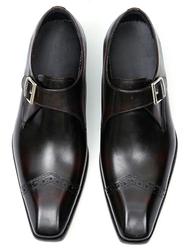 Santimon Mens Loafers Formal Dress Genuine Leather Square Toe Monk Strap Loafers Fashion Prom Wedding Business Casual Tuxedo Mocasines Comfortable Suit Shoes for Men2