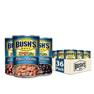 Bush’s Best Pantry Pack: Canned Vegetarian Kidney Beans, Pinto Beans, and Black Beans, Source of Plant Based Protein and Fiber, Low Fat, Gluten Free, 16 oz (Pack of 36)