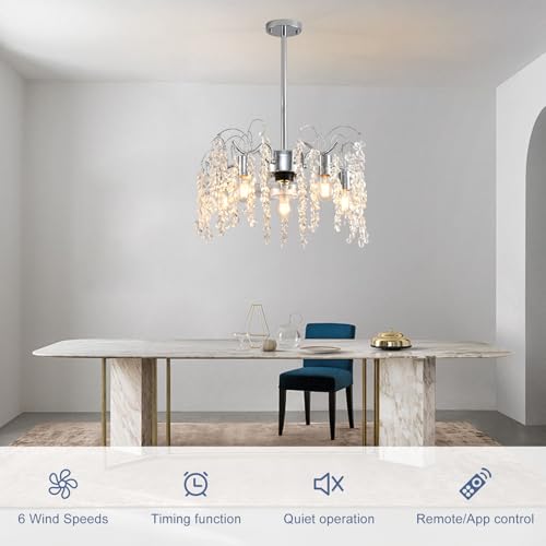 Image of Garwarm 20 inch Crystal Fandelier Ceiling Fans with Lights and Remote, Chrome