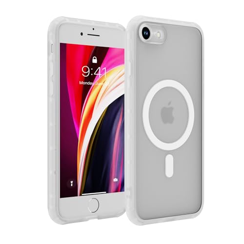 EUMADOVE iPhone se se2 se3 8 7 ケース【3倍米軍MIL規格・MagSafe対応】マグネット搭載 半透明 黄変防止 耐衝撃 米軍MIL規格認証 最大7倍の磁力ロック ワイヤレス充電 マグセーフ 指紋防止 滑り止め 軽薄型 強力磁吸 スマホケース 半透明の白, iPhone se se2 se3 8 7)の商品画像（Amazon）