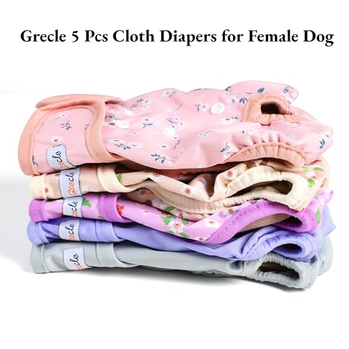 Image of Female Dog Diapers 5Pcs - Premium Reusable Diapers for Doggie in Heat - Highly Absorbent Dog Diapers Female for Pet Incontinence with Adjustable Snaps, Flowers, XXL