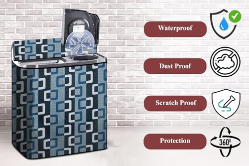 Image of The Furnishing Tree Semi-Automatic Top Load Washing Machine Cover | Waterproof & Dustproof | Easy to Clean | Durable & Washable, Modern Square Geometric Print Polyester (53.5x89x99 CM)