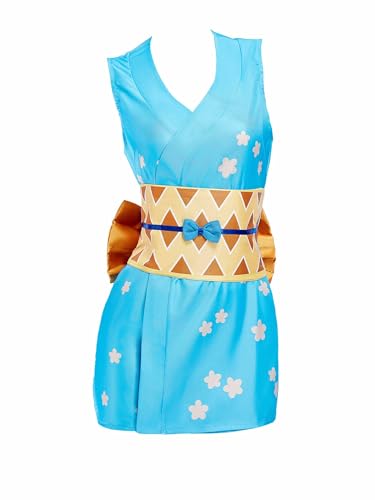 haikyuu Nami Kimono Japanese Anime Cosplay Costume Blue Dress Set (blue large)