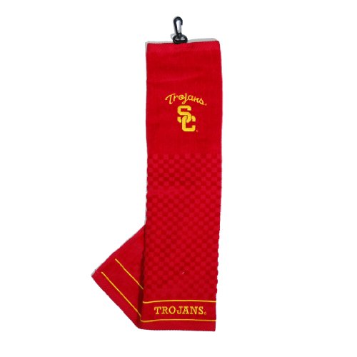 Team Golf Ncaa Usc Trojans Embroidered Golf Towel, Checkered Scrubber Design, Embroidered Logo #TOP27