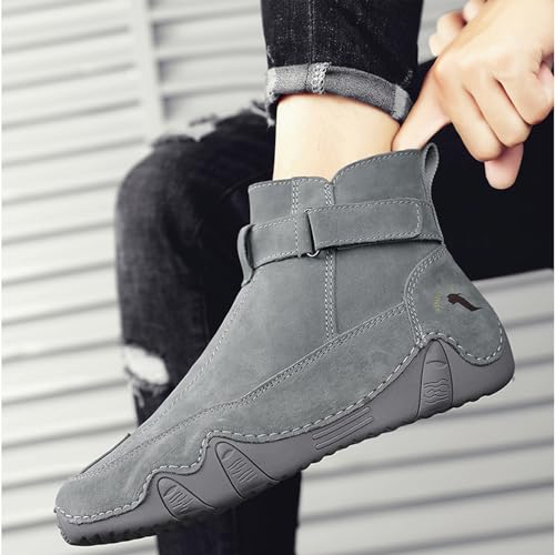 Men's Suede Hook Loop Chukka Boots Side Zipper Fashion Comfort High Top Ankle Boots Casual Handmade Soft Outdoor Hiking Booties3