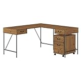 Bush Furniture Ironworks L Shaped Writing Desk with 2 Drawer Mobile File Cabinet, 60W, Vintage Golden Pine
