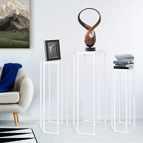 Daily&Diary Plant Stand Indoor Set Of 3, Modern Hexagon Tall Plant Stand Outdoor Plant Stand Nesting Metal Plant Stand Flower Pot Shelf Holder For Living Room,Patio, Party, Wedding Decor (Hex-White) #TOP1