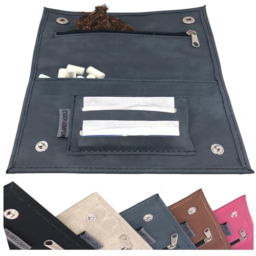 Bolsa de Tabaco Ciggy Jumper en Estilo de Cuero Premium Usado con Compartimento de folleto Simple, Doble o Largo, Compartimento de Filtro (2.) Doubles Azul)