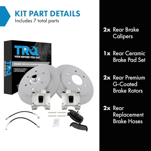 Image of TRQ Rear Brake Pad & Rotor Kit Ceramic Premium G-Coated Compatible with 2004-2010 INFINITI QX56 2005-2015 Nissan Armada 2004 Pathfinder Armada