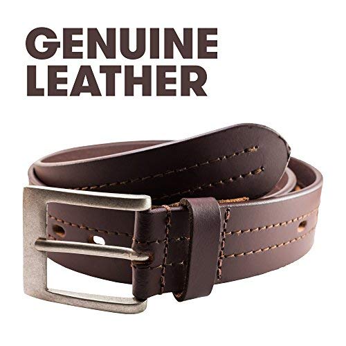 Smith's Archive Men’s Genuine Leather Belt, Sturdy Metal Buckle,Many Holes2